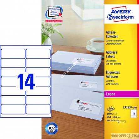 Etykiety AVERY ZWECKFORM adresowe białe A4, 100 ark./op., 99,1 x 38,1 mm, białe