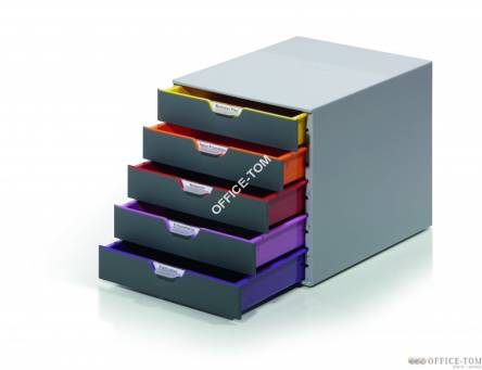 VARICOLOR pojemnik z pięcioma kolorowymi szufladkami. Wymiary: 280x292x356 mm (WxSxG)