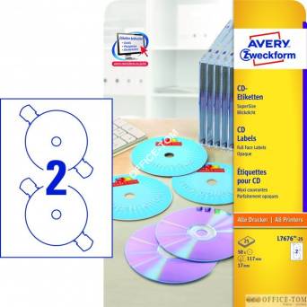 Etykiety AVERY ZWECKFORM na płyty CD A4, 25 ark./op., ø117 mm, białe