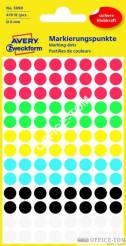 Kółka AVERY ZWECKFORM do zaznaczania kolorowe 416 etyk./op., Ø8 mm, mix kolorów