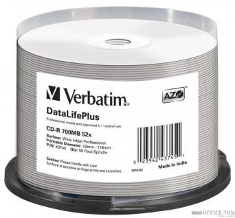 Płyta VERBATIM CD-R  cake 50  700MB  52x  white wide printable