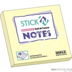 Notes samoprzylepny 76x76 żółty pastel STICK`N 100k. 21007