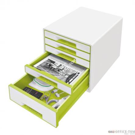 Pojemnik z 5 szufladami Leitz WOW, perłowy biały / zielony