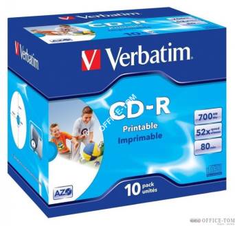 Płyta VERBATIM CD-R  jewel case  700MB  52x  do nadruku  DataLife+ AZO
