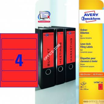 Etykiety AVERY ZWECKFORM na segregatory A4, 20 ark./op., 192 x 61 mm, czerwone