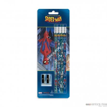 Ołówki grafitowe z gumką z nadrukiem 4 szt.+ temperówka(blister) SPIDER-MAN MARVEL ST.MAJEWSKI