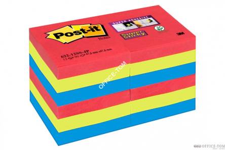 Bloczek samoprzylepny 622-12SS-JP Post-it® Super Sticky, sercowe kolory, 12 sztuk po 90 kartek, 51x51 mm