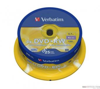 Płyta VERBATIM DVD+RW  cake box 25  4.7GB  4x Matt Silver