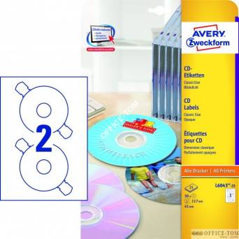 Etykiety AVERY ZWECKFORM na płyty CD A4, 25 ark./op., ?117 mm, białe