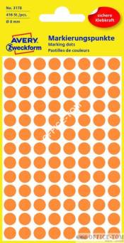 Kółka AVERY ZWECKFORM do zaznaczania kolorowe 416 etyk./op., Ø8 mm, pomarańczowe odblaskowe