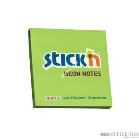 Notes Samoprzylepny 76mm x76mm Zielony Neonowy 21167 Stick\'n