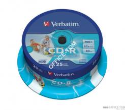 Płyta VERBATIM CD-R  cake box 25  700MB  52x  do nadruku Wide  DataLife+ AZO