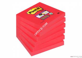 Bloczek samoprzylepny 654-6SS-PO Post-it® Super Sticky, czerwień, 6 sztuk po 90 kartek, 76x76 mm