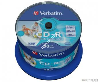 Płyta VERBATIM CD-R  cake box 50  700MB  52x  do nadruku Wide  DataLife+ AZO