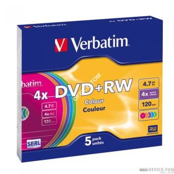 Płyta VERBATIM DVD+RW  slim jewel case  4.7GB  4x  Colour