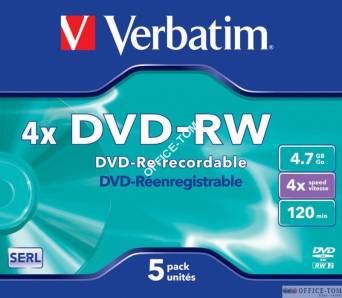 Płyta VERBATIM DVD-RW  jewel case  4.7GB  4x Matt Silver