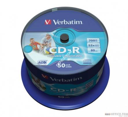Płyta VERBATIM CD-R  cake 50  700MB  52x  do nadruku Inkjet  DataLife+ AZO