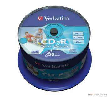 Płyta VERBATIM CD-R  cake 50  700MB  52x  do nadruku Inkjet  DataLife+ AZO