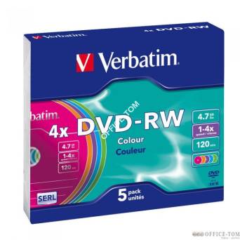 Płyta VERBATIM DVD-RW  slim jewel case  4.7GB  4x  Colour