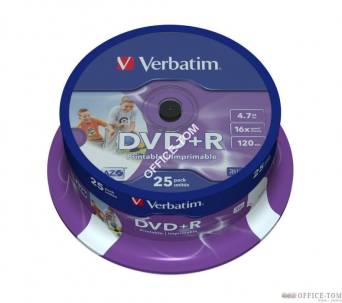 Płyta VERBATIM DVD+R  cake box 25  4.7GB  16x  do nadruku Retail Wide