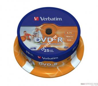 Płyta VERBATIM DVD-R  cake box 25  4.7GB  16x  do nadruku Retail Wide