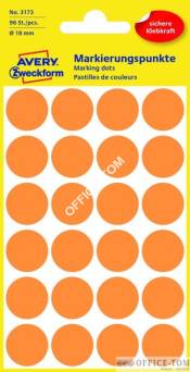 Kółka AVERY ZWECKFORM do zaznaczania kolorowe 96 etyk./op., Ø18 mm, pomarańczowe odblaskowe