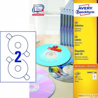 Etykiety AVERY ZWECKFORM na płyty CD A4, 100 ark./op., ?117 mm, białe