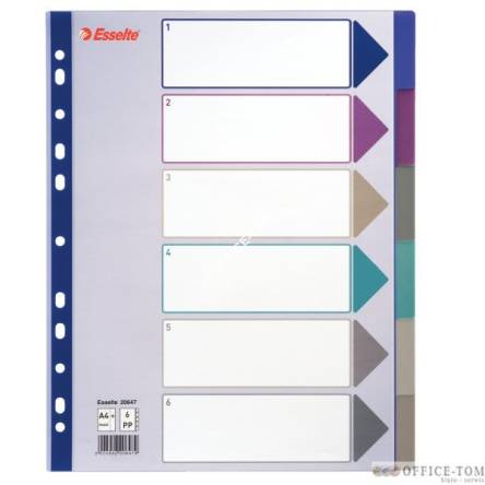 Przekładki plastikowe Multicolor PP, A4 Maxi - 6 kart ESSELTE