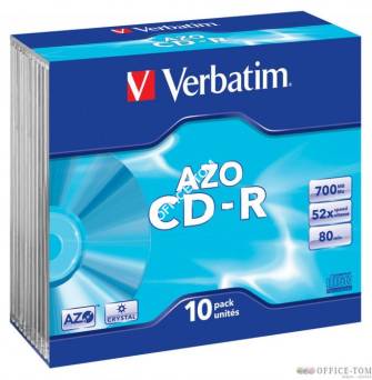 Płyta VERBATIM CD-R  slim jewel case  700MB  52x  Crystal  DataLife+ AZO