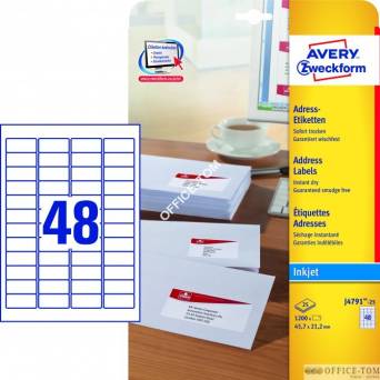 Etykiety AVERY ZWECKFORM adresowe białe A4, 25 ark./op., 45,7 x21,2 mm, białe