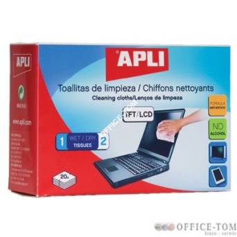 Chusteczki APLI do czyszczenia monitorow TFT/LCD 20szt. (AP11325)