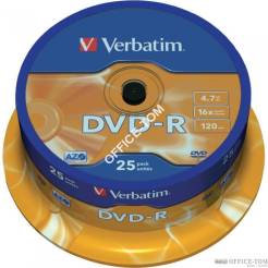 Płyta VERBATIM DVD-R cake box 25 4.7GB 16x Matt Silver