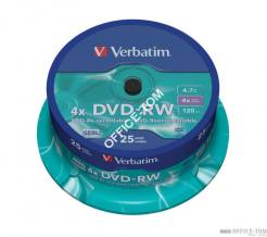 Płyta VERBATIM DVD-RW  cake 25  4,7GB  4x Matt Silver