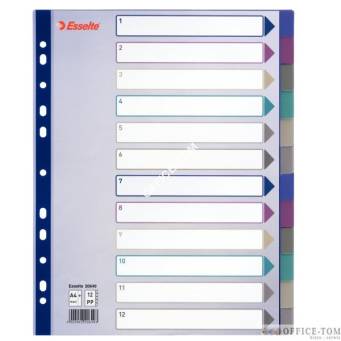 Przekładki plastikowe Multicolor PP, A4 Maxi - 12 kart ESSELTE