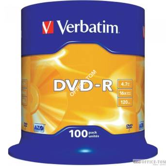 Płyta VERBATIM DVD-R cake box 100 4.7GB 16x Matt Silver