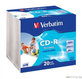 Płyta VERBATIM CD-R  slim jewel case  700MB  52x  do nadruku  DataLife+ AZO