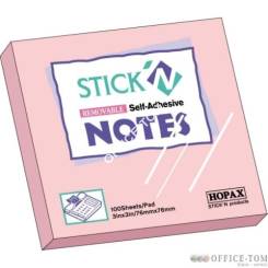 Notes samoprzylepny 76x76 różowy pastel STICK`N 100k. 21148