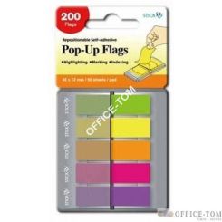 Zakładki indeksujące w podajniku mieszane mix 5 kolorów neon (ziel., żółty, pomar., róż, fiolet), po 40 kart. Stick\'n
