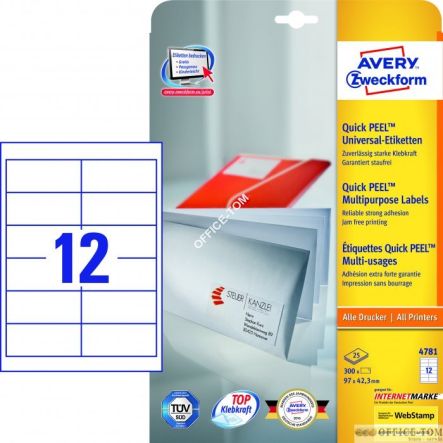 Trwałe Etykiety AVERY ZWECKFORM uniwersalne A4, 25 ark./op., 97 x 42,3 mm, białe