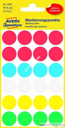 Kółka AVERY ZWECKFORM do zaznaczania kolorowe 96 etyk./op., Ø18 mm, mix kolorów