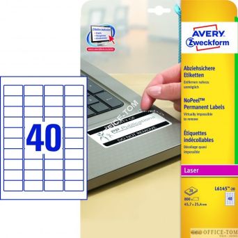 Etykiety AVERY ZWECKFORM NoPeel™ A4, 20 ark./op., 45,7 x 25,4 mm, białe