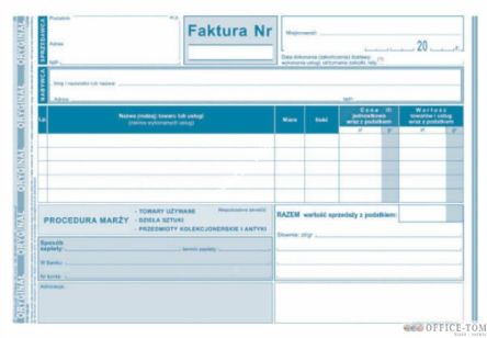 Faktura procedura marży towary używane, dzieła sztuki, przedmioty kolekcjonerskie i antyki, A5, (o+1k) MICHALCZYK I PROKOP
