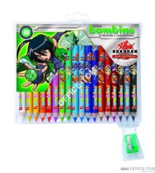 Kredki BAMBINO w opr.drew. 18 kol. z nadrukiem + temperówka BAKUGAN St.Majewski