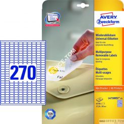 Usuwalne Etykiety AVERY ZWECKFORM uniwersalne A4, 25 ark./op., 17,8 x 10 mm, białe