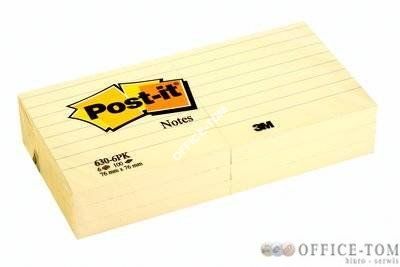 Bloczki samoprzylepne 3M POST-IT® 630-6PK 76x76 Żółty 200k Linia
