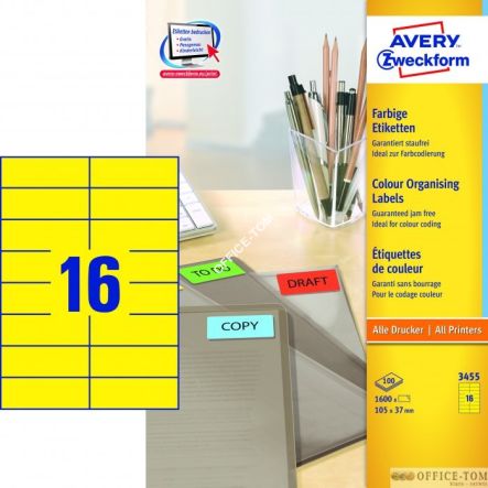 Etykiety AVERY ZWECKFORM trwałe kolorowe A4, 100 ark./op., 105 x 37 mm, żółte