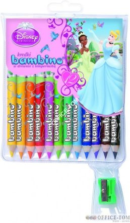 Kredki BAMBINO w opr.drew. 12 kol. z nadrukiem + temperówka DISNEY KSIĘŻNICZKI St.Majewski