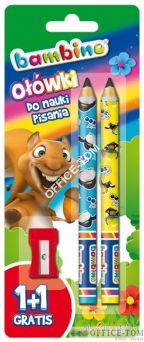 Ołówki do nauki pisania BAMBINO 1 + 1 gratis + temperówka - blister