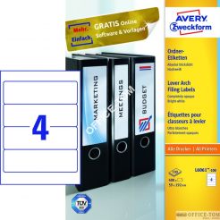 Etykiety AVERY ZWECKFORM na segregatory A4, 100 ark./op., 192 x 59 mm, białe