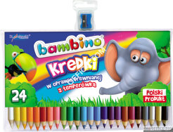 Kredki BAMBINO trójkątne w oprawie drewnianej, 24 kolorów + temperówka
